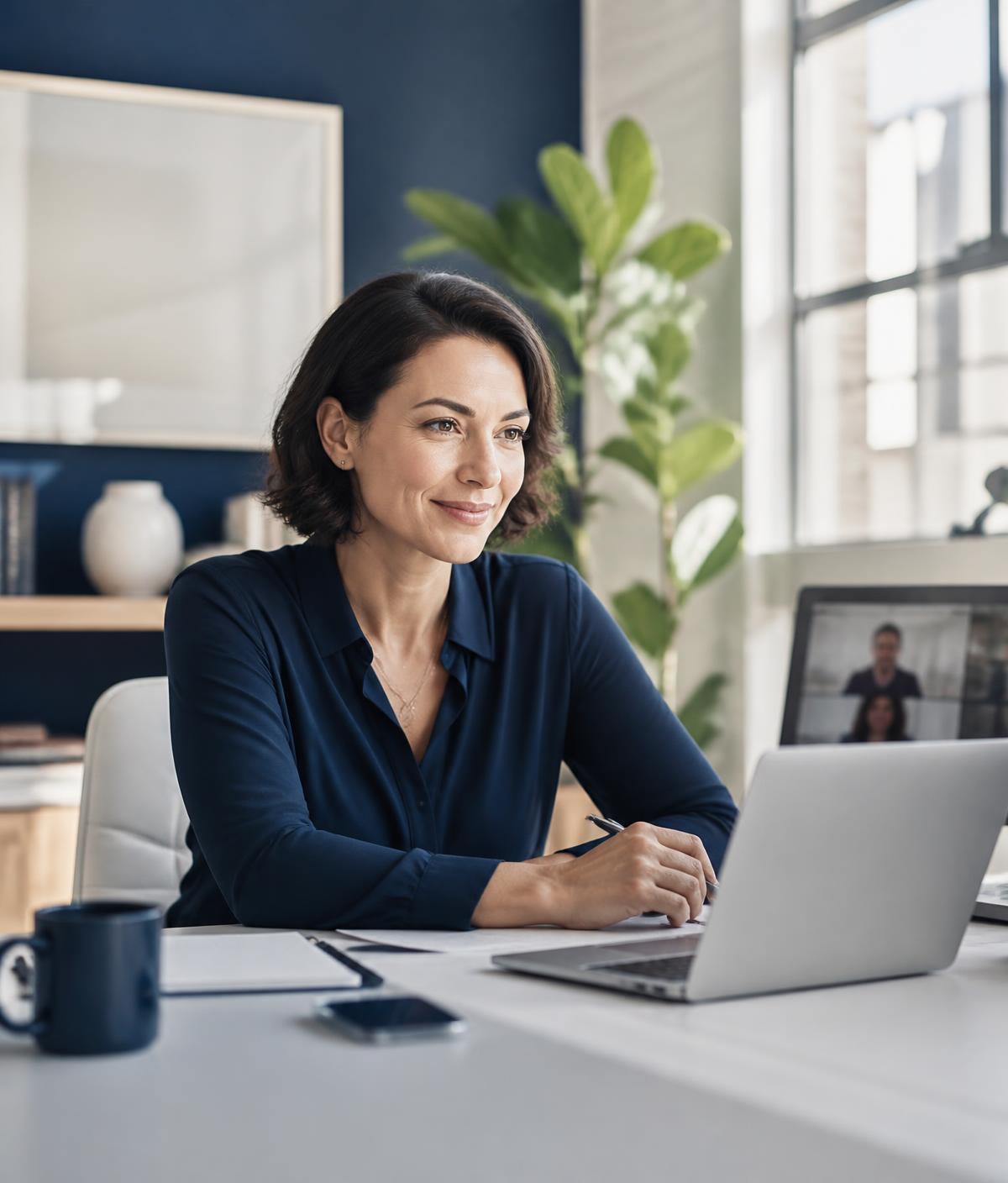 Business owner working calmly in a bright office after building an offshore team